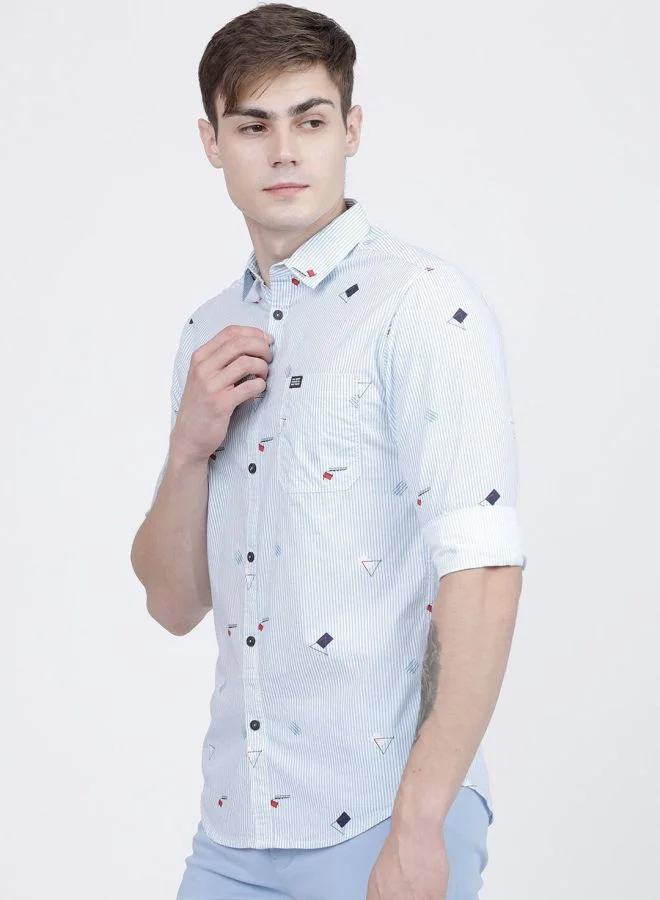 The Indian Garage Co Men Slim Fit Striped Full Sleeves Cutaway Collar Casual Shirt