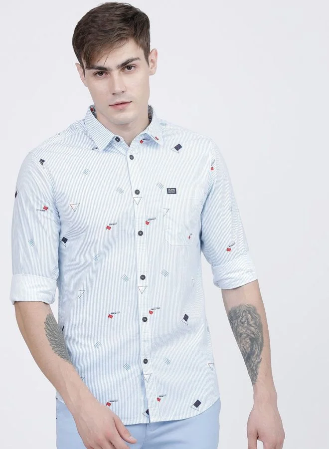 The Indian Garage Co Men Slim Fit Striped Full Sleeves Cutaway Collar Casual Shirt