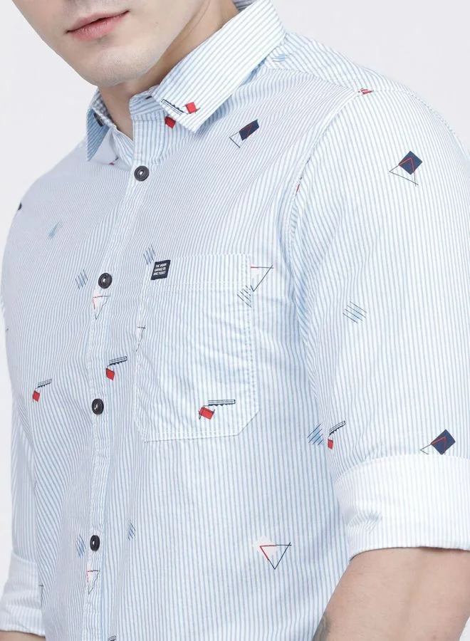 The Indian Garage Co Men Slim Fit Striped Full Sleeves Cutaway Collar Casual Shirt