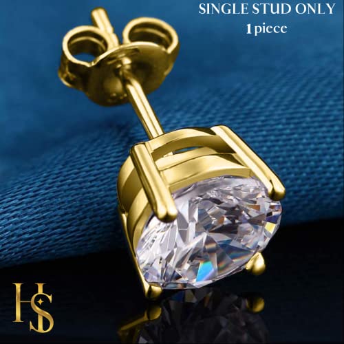 HIGHSPARK 925 Silver Men's Round Solitaire Stud Earring | 92.5 Sterling Silver and Diamond like Brilliance Sparkling Zirconia | Single Stud for Men | Lovely Gift - Gold 5mm - Image 4