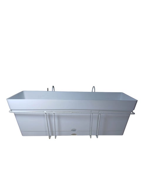 Rectangular Planter 50cm x 17cm with Built-in Saucer and Sturdy Metal Stand in White Coating for Balcony Hanging - Grey