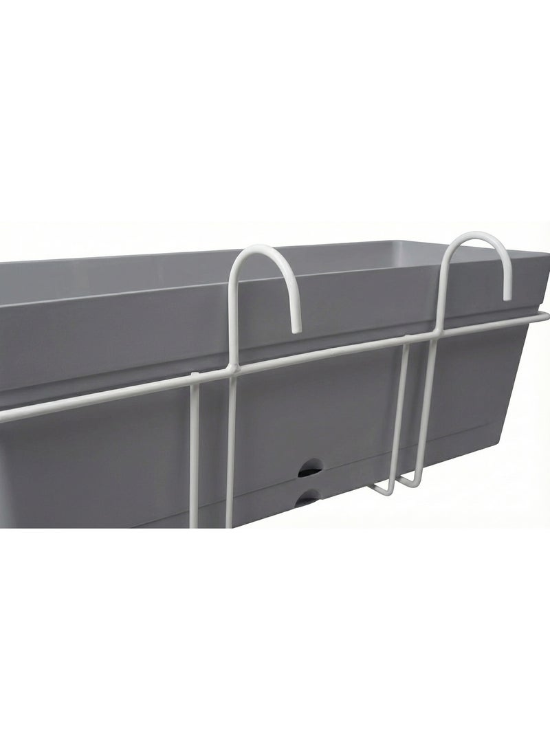 Rectangular Planter 50cm x 17cm with Built-in Saucer and Sturdy Metal Stand in White Coating for Balcony Hanging - Grey - Image 2