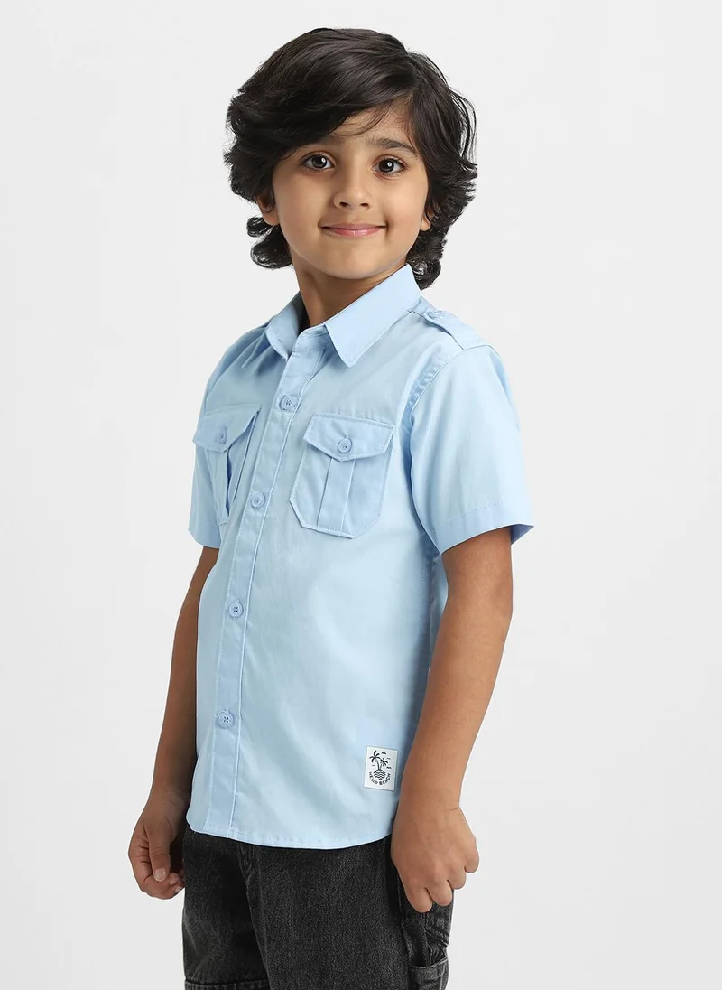 Nautinati Light Blue Cotton Shirt with 2 Front Pockets for Boys