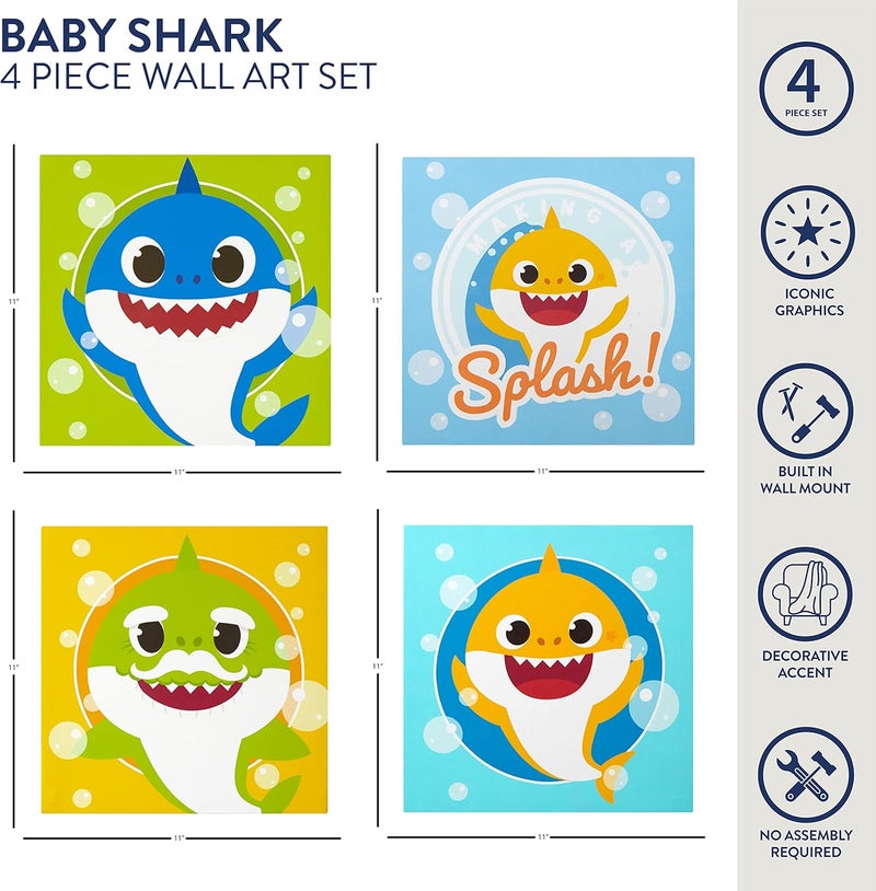IDEA NUOVA Baby Shark 4 Pack Square Canvas Wall Art Set, 11"x11" each - Image 2