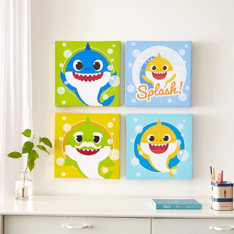 IDEA NUOVA Baby Shark 4 Pack Square Canvas Wall Art Set, 11"x11" each - Image 1