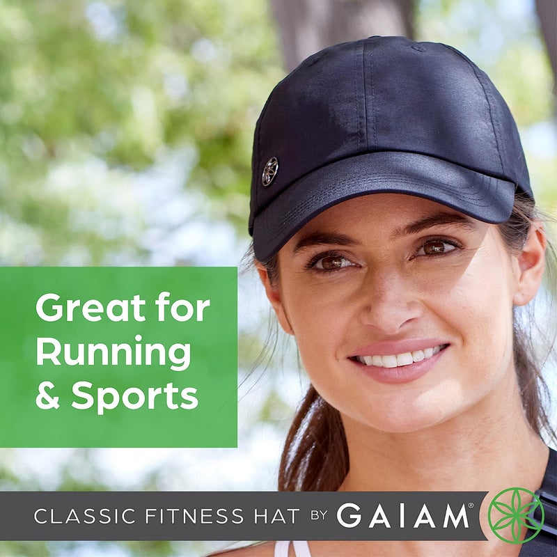 Gaiam قبعة جايام ذات طباعة الفهد السوداء للجري مع حزام عرق وثقب ذيل حصان للنساء - Image 4