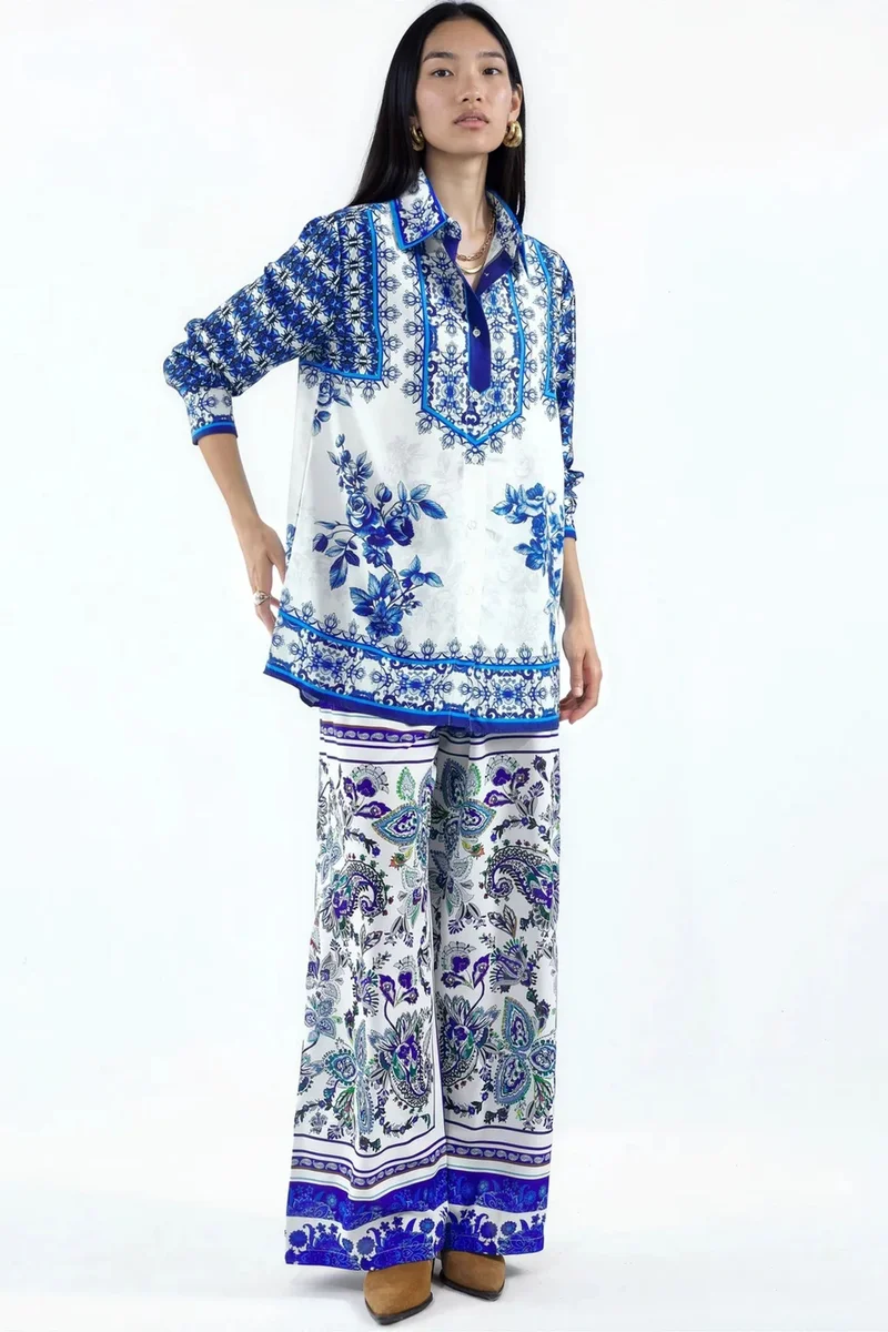 Jennyfer Floral Shirt And Wide-Leg Trousers Set