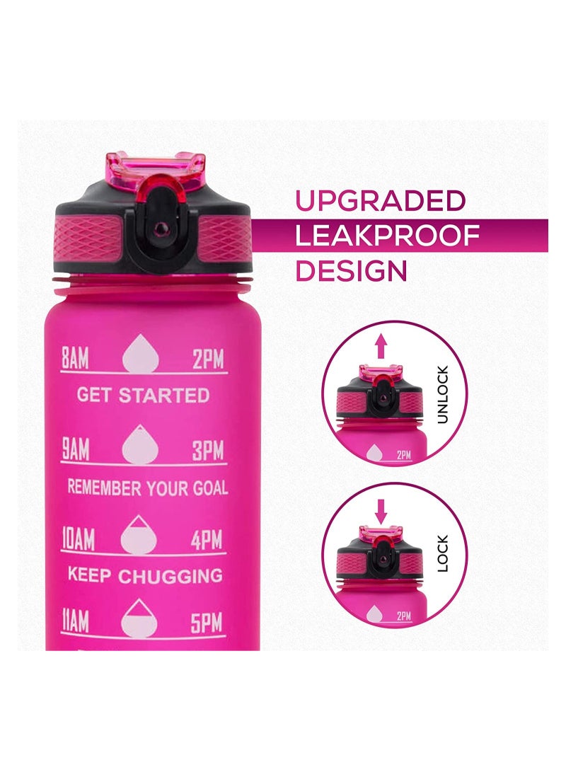 YONK Leakproof BPA Free Drinking Water Bottle with Time Marker & Straw to Ensure You Drink Enough Water Throughout The Day for Fitness and Outdoor Enthusiasts Pink - Image 4