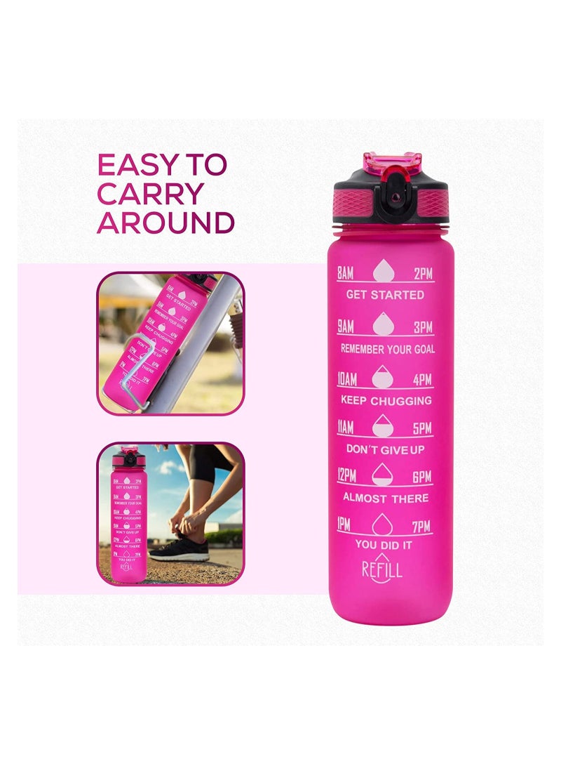 YONK Leakproof BPA Free Drinking Water Bottle with Time Marker & Straw to Ensure You Drink Enough Water Throughout The Day for Fitness and Outdoor Enthusiasts Pink - Image 3