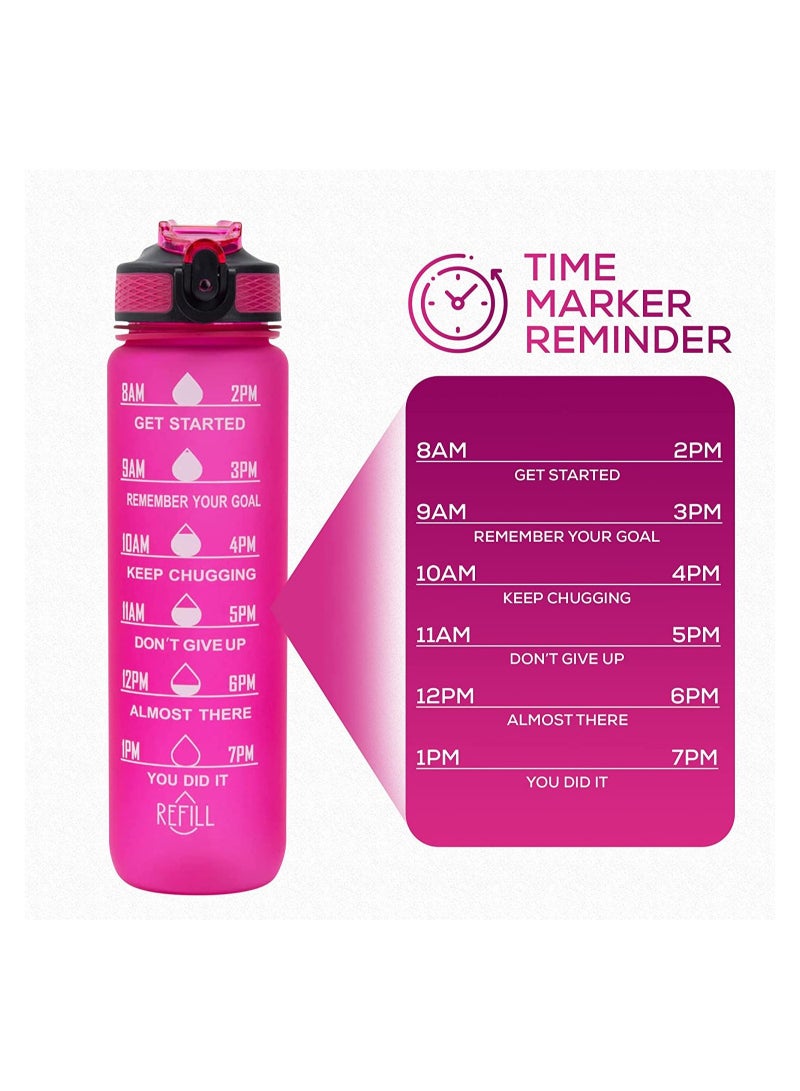 YONK Leakproof BPA Free Drinking Water Bottle with Time Marker & Straw to Ensure You Drink Enough Water Throughout The Day for Fitness and Outdoor Enthusiasts Pink - Image 1