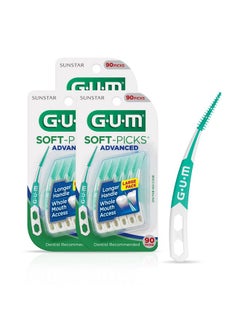 جم أعواد تنظيف الأسنان GUM Soft-Picks المتطورة سهلة الاستخدام لتنظيف الأسنان بشكل صحي، فرشاة أسنان للاستخدام مرة واحدة مع حقيبة حمل مريحة، أعواد تنظيف أسنان ينصح بها أطباء الأسنان، 90 قطعة (عبوة من 3 قطع)  - Image 1