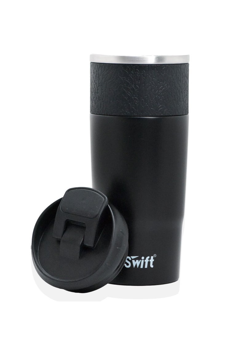 Swift Reusable Stainless Steel Coffee Tumbler, Leakproof Vacuum Insulated Double Wall Cup BPA Free, Eco-Friendly Travel Office Mug for Hot Tea and Cold Drinks, 450ml  Black  - Image 2