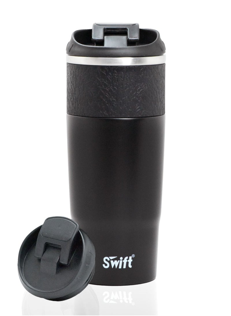 Swift Reusable Stainless Steel Coffee Tumbler, Leakproof Vacuum Insulated Double Wall Cup BPA Free, Eco-Friendly Travel Office Mug for Hot Tea and Cold Drinks, 450ml  Black  - Image 1