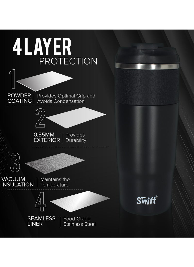 Swift Reusable Stainless Steel Coffee Tumbler, Leakproof Vacuum Insulated Double Wall Cup BPA Free, Eco-Friendly Travel Office Mug for Hot Tea and Cold Drinks, 450ml  Black  - Image 4