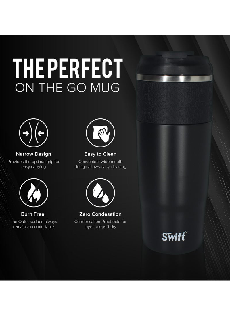Swift Reusable Stainless Steel Coffee Tumbler, Leakproof Vacuum Insulated Double Wall Cup BPA Free, Eco-Friendly Travel Office Mug for Hot Tea and Cold Drinks, 450ml  Black  - Image 3