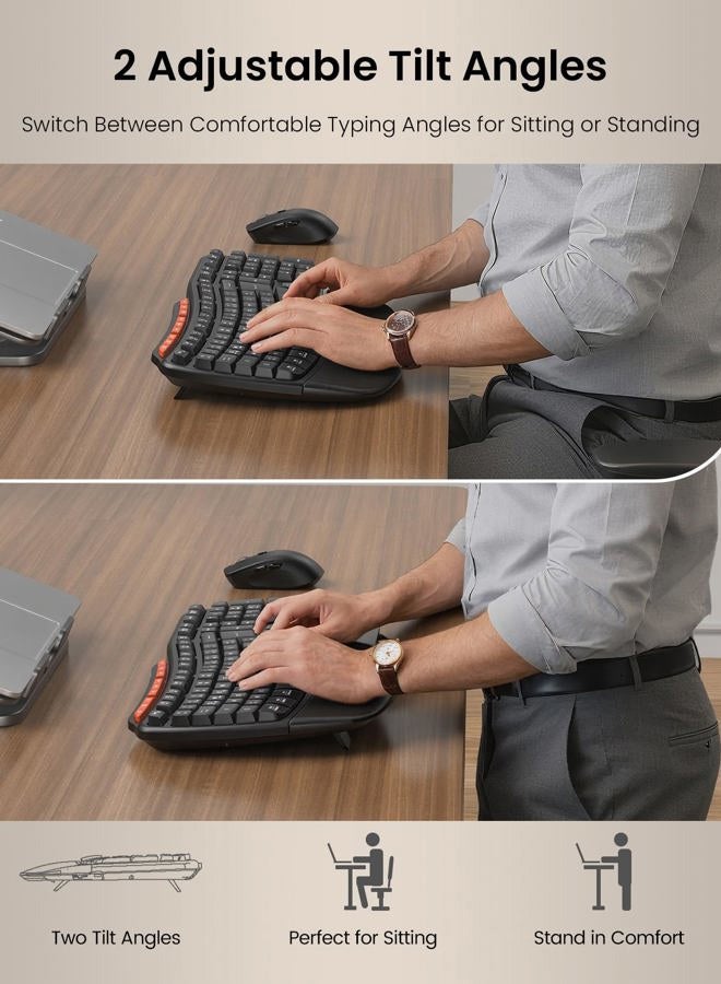 SABLUTE Ergonomic Wireless Keyboard and Mouse Combo, 2.4G Full Size Wave Key Board with Cushioned Palm Rest, Natural Typing, 3 DPI Adjustable Mouse, USB-A & C for Computer/Laptop/Mac/Tablet – Sablute - Image 3