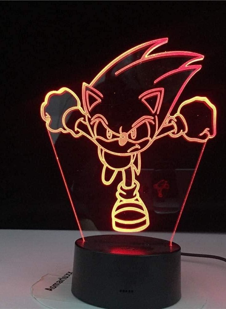 الثقة كي 3D الوهم مصباح LED ليلة الخفيفة للأطفال غرفة نوم الديكور تغيير لون مصباح مكتبي USB التحكم عن بعد القنفذ هدية سونيك - Image 3