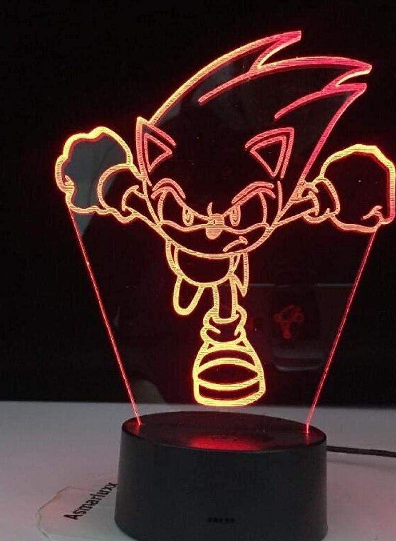 الثقة كي 3D الوهم مصباح LED ليلة الخفيفة للأطفال غرفة نوم الديكور تغيير لون مصباح مكتبي USB التحكم عن بعد القنفذ هدية سونيك - Image 5