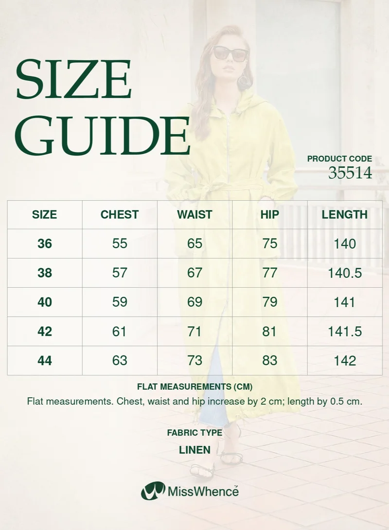 MissWhence  Belted Hooded Linen Overcoat - Yellow for Women | Best Price UAE