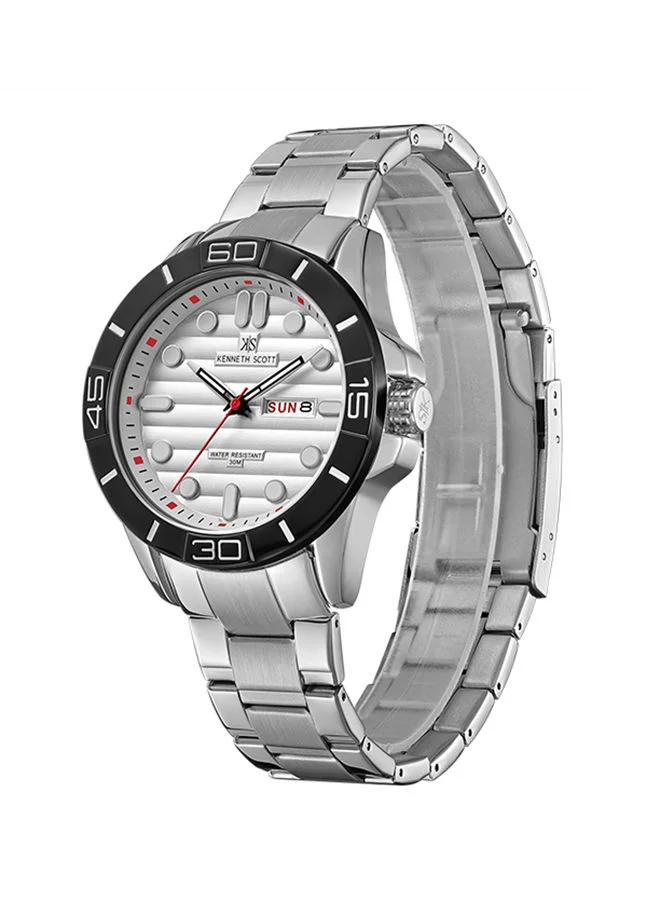 كينيث سكوت Men's Analog Tonneau Shape Stainless Steel Wrist Watch K22043-SBSW - 44.3 Mm