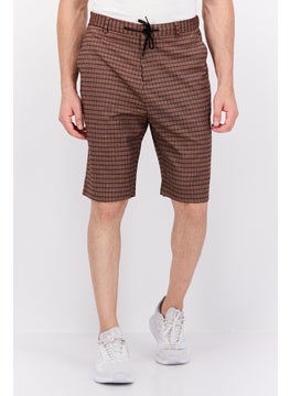 Men Loose Fit Plaid Chino Short, Brown Combo