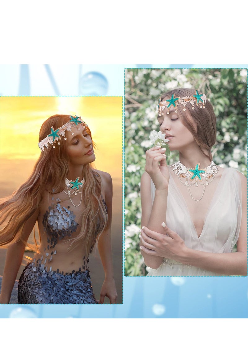 Excefore 6 Pcs Mermaid Costume Accessories Sea Star Starfish Hairbands Hair and Necklace Clip for  Women Girl Cosplay Party Supplies - Image 3