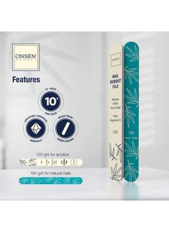 Onsen Secret Japanese Nail File Professional 10 Pack Nail Files, Double Sided Natural & Acrylic Nail Filers 120/180 Grit Disposable, Salon Smooth | Best Onsen Nail File For Shiny Nails  - Image 2