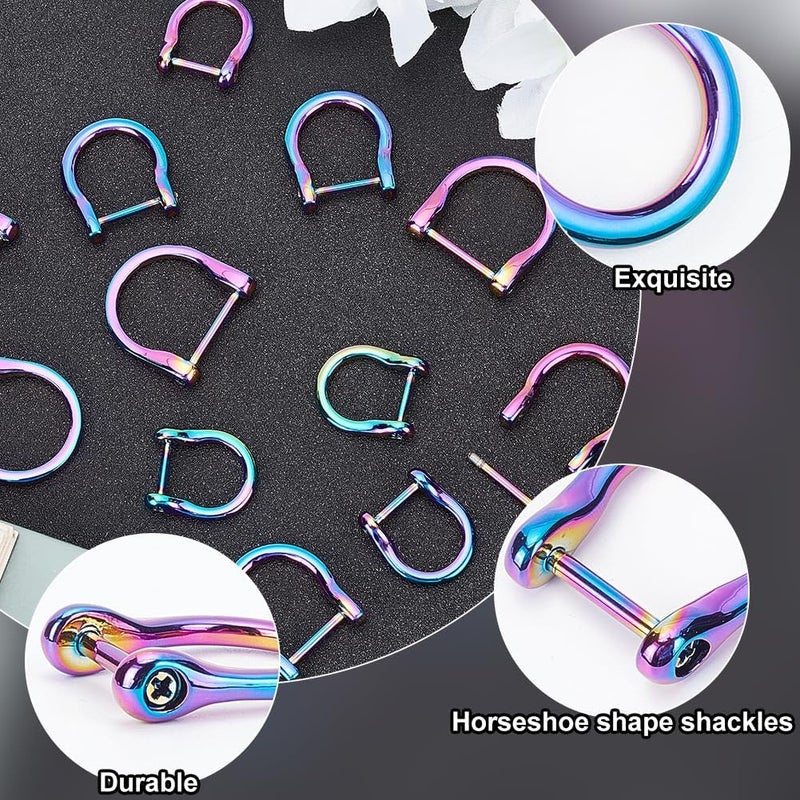 كلاراكو مجموعة من 12 حلقة على شكل حرف D ملونة من كلاركو مع برغي إغلاق، حلقات على شكل حرف D من سبائك معدنية مقاس 15.5/19/23.5 مم، مشابك حدوة حصان على شكل حرف U، حلقة على شكل حرف U لحامل المفاتيح، أدوات حرفية جلدية DIY - Image 4