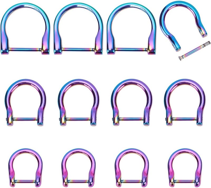 كلاراكو مجموعة من 12 حلقة على شكل حرف D ملونة من كلاركو مع برغي إغلاق، حلقات على شكل حرف D من سبائك معدنية مقاس 15.5/19/23.5 مم، مشابك حدوة حصان على شكل حرف U، حلقة على شكل حرف U لحامل المفاتيح، أدوات حرفية جلدية DIY - Image 1
