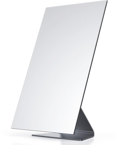 NEZZOE Rectangular Makeup Mirror, 12 Inch Metal Desk Mirror, Table Mirror with Stand, Vanity Mirror for Counter, Bedroom, Bathroom, Dorm - Image 1