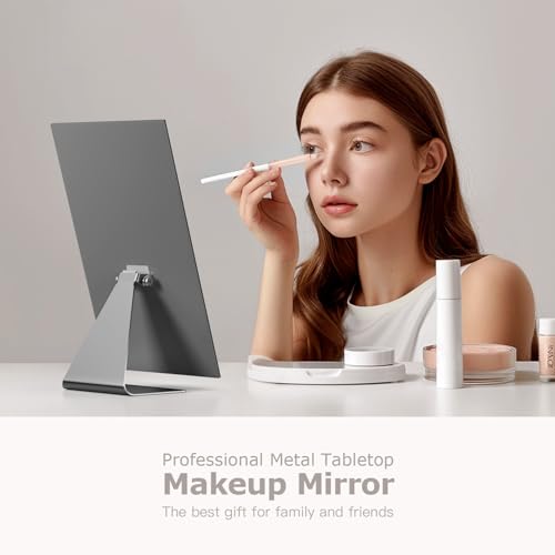 NEZZOE Rectangular Makeup Mirror, 12 Inch Metal Desk Mirror, Table Mirror with Stand, Vanity Mirror for Counter, Bedroom, Bathroom, Dorm - Image 3