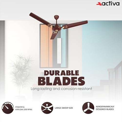 ACTIVA Apsara 1200mm Ceiling Fan, 390 RPM High Speed Air Delivery, BEE Approved One Star Rating, 50 Watt Cooper Winding Motors, Anti Dust Coating, Less Noise, Large Sweep, 2 Years Warranty (Brown) - Image 2