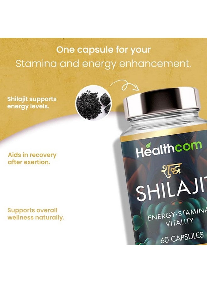 Healthcom كبسولات مستخلص شيلاجيت النقي من هيلثكوم | معزز مناعة أيورفيدي 100% لزيادة الطاقة ووظيفة الخلايا الصحية | 60 كبسولة للرجال والنساء - Image 2
