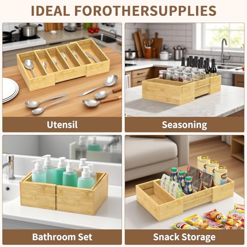 Retro Shaw Large Expandable Kitchen Lids Organizer for Cabinet, Covers, Pantry, Drawer & Countertop Storage, with 3 Adjustable Dividers, Hand-made Bamboo Food Container - Image 5