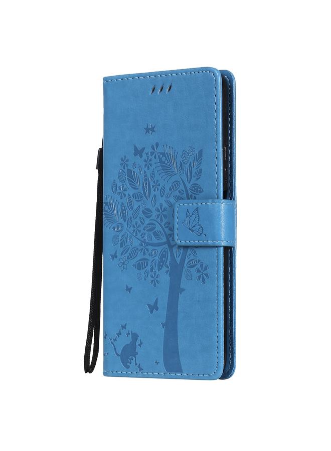 اس-توب جراب لهاتف Huawei Y9a بنقشة شجرة وقطة مطبوعة أفقيًا من جلد البولي يوريثان مع حامل وفتحات للبطاقات ومحفظة وحبل تعليق - Image 2