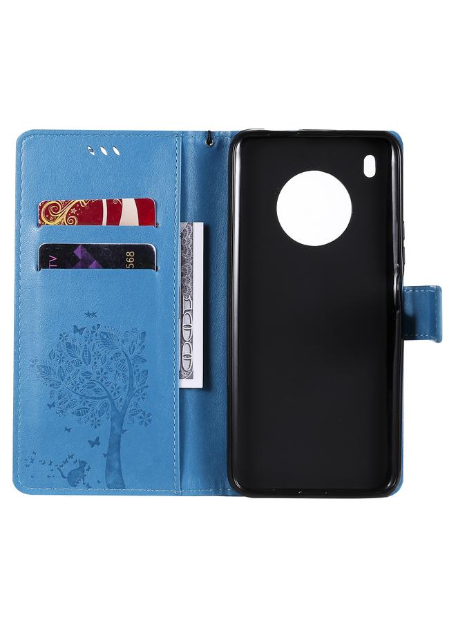 اس-توب جراب لهاتف Huawei Y9a بنقشة شجرة وقطة مطبوعة أفقيًا من جلد البولي يوريثان مع حامل وفتحات للبطاقات ومحفظة وحبل تعليق - Image 4