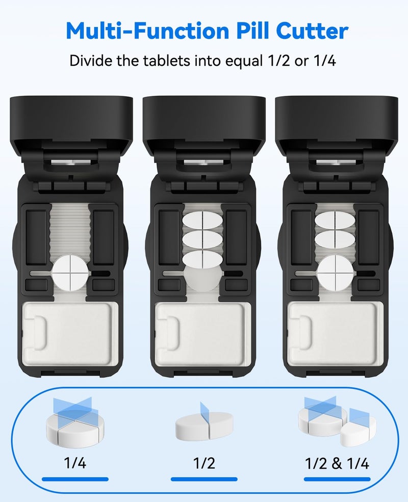 Cotatoc Pill Cutter Splitter for Small and Tiny Pills - Professional 1/2 1/4 Pill Splitter with Adjustable Centering Slot, Accurately Cut Multiple Tablets with Safety Blades & Silicone Storage Box (Black) - Image 4
