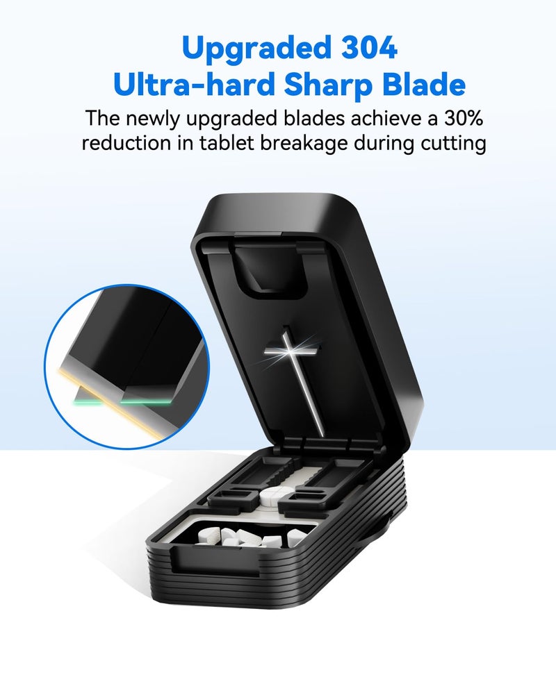 Cotatoc Pill Cutter Splitter for Small and Tiny Pills - Professional 1/2 1/4 Pill Splitter with Adjustable Centering Slot, Accurately Cut Multiple Tablets with Safety Blades & Silicone Storage Box (Black) - Image 2