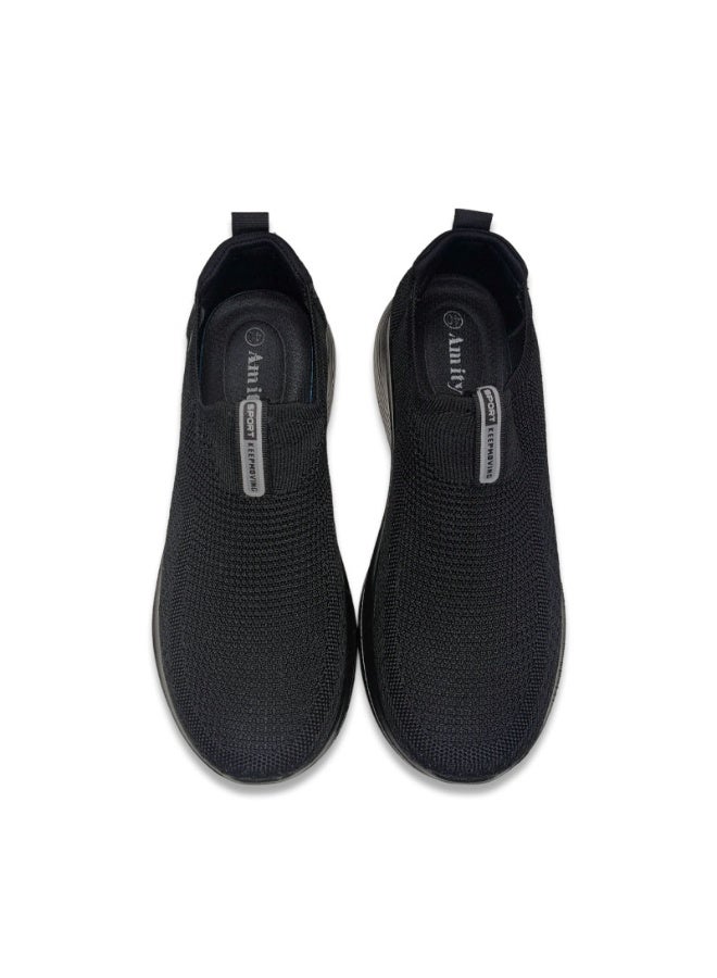 Amity Men 5cm Hidden Height Slip On Walking Shoes Hollow Breathable Knit EVA Cushion Non-Slip All Black Casual Sneakers - Image 2