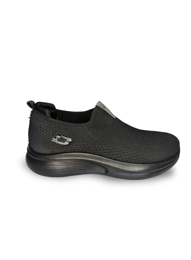 Amity Men 5cm Hidden Height Slip On Walking Shoes Hollow Breathable Knit EVA Cushion Non-Slip All Black Casual Sneakers - Image 1