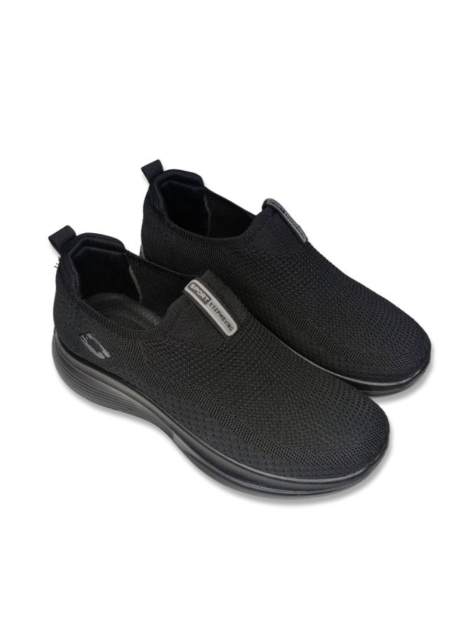 Amity Men 5cm Hidden Height Slip On Walking Shoes Hollow Breathable Knit EVA Cushion Non-Slip All Black Casual Sneakers - Image 3