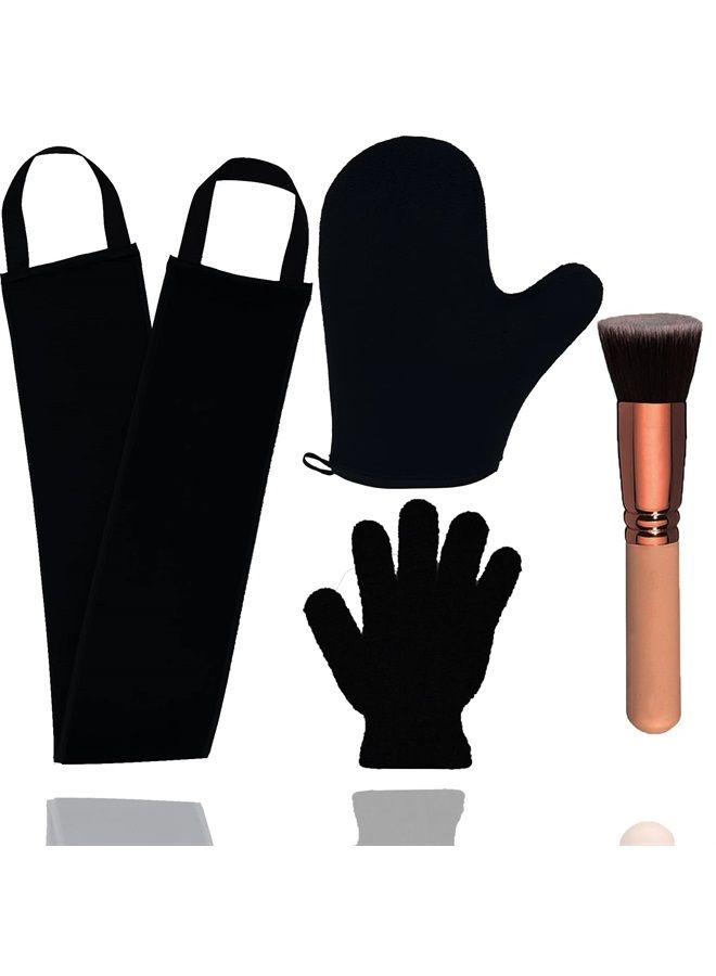 BOLITFU 4 Pack Self Tanning Mitt Applicator Kit, with Self Tanner Mitt, Self Tan Back Applicator, Exfoliating Glove, Flat Top Face Tanner Brush, Tan mit for Self Sunless Tanner (black)  - Image 1
