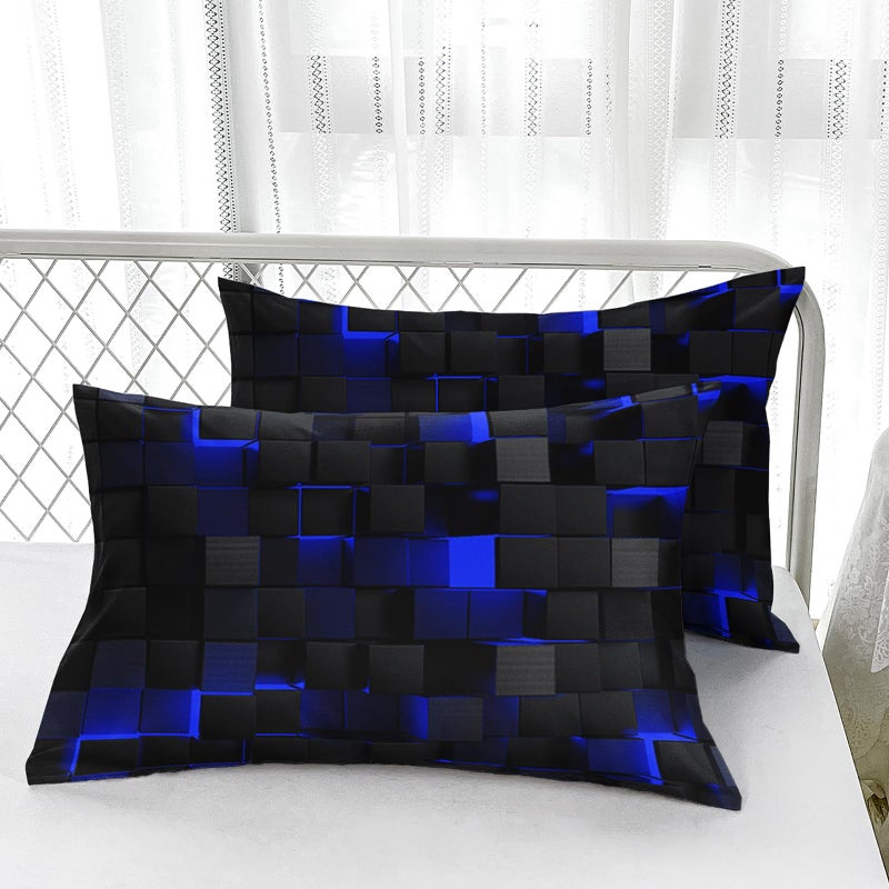 Nttopship Geometric Blue Black Comforter Set,Light Honeycomb 3 Piece Bedding Set Queen Size for Teen Boys,Modern Quilt Set Geometry Decor,Microfiber Lightweight 1 Comforter 2 Pillowcases All Season - Image 5