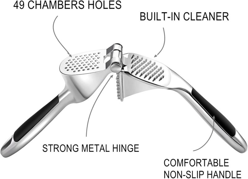 Honsen Garlic Press Easy to Squeeze and Clean, Zinc Alloy Garlic Mincer & Crusher with Soft Easy-Squeeze Ergonomic Handle - Image 3