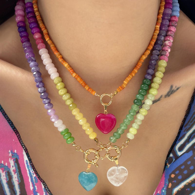 ALYXUY Trendy Stainless Steel Gold Plated Charm Necklace with Heart Pearl Pepper Conch Ceramic Pendant Necklace for Women Collares Chokers Jewelry (colorful pendant) - Image 3