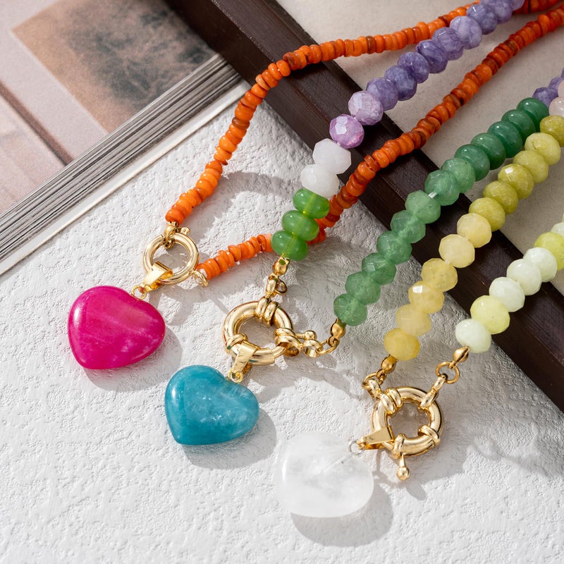 ALYXUY Trendy Stainless Steel Gold Plated Charm Necklace with Heart Pearl Pepper Conch Ceramic Pendant Necklace for Women Collares Chokers Jewelry (colorful pendant) - Image 2