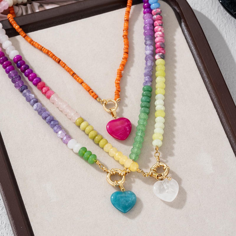 ALYXUY Trendy Stainless Steel Gold Plated Charm Necklace with Heart Pearl Pepper Conch Ceramic Pendant Necklace for Women Collares Chokers Jewelry (colorful pendant) - Image 4