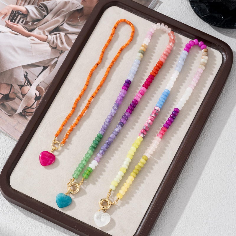 ALYXUY Trendy Stainless Steel Gold Plated Charm Necklace with Heart Pearl Pepper Conch Ceramic Pendant Necklace for Women Collares Chokers Jewelry (colorful pendant) - Image 5