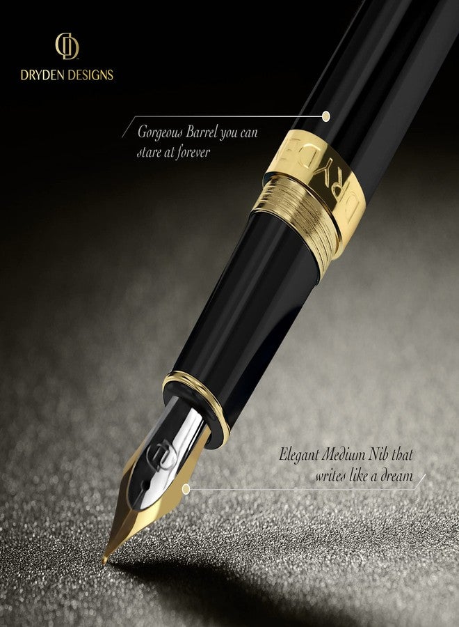 Dryden Designs Fountain Pen - Medium and Fine Nibs | Includes 24 Ink Cartridges and Ink Refill Converter | Calligraphy Pen, Consistent Writing, Smooth Look - Intense Black. - Image 5
