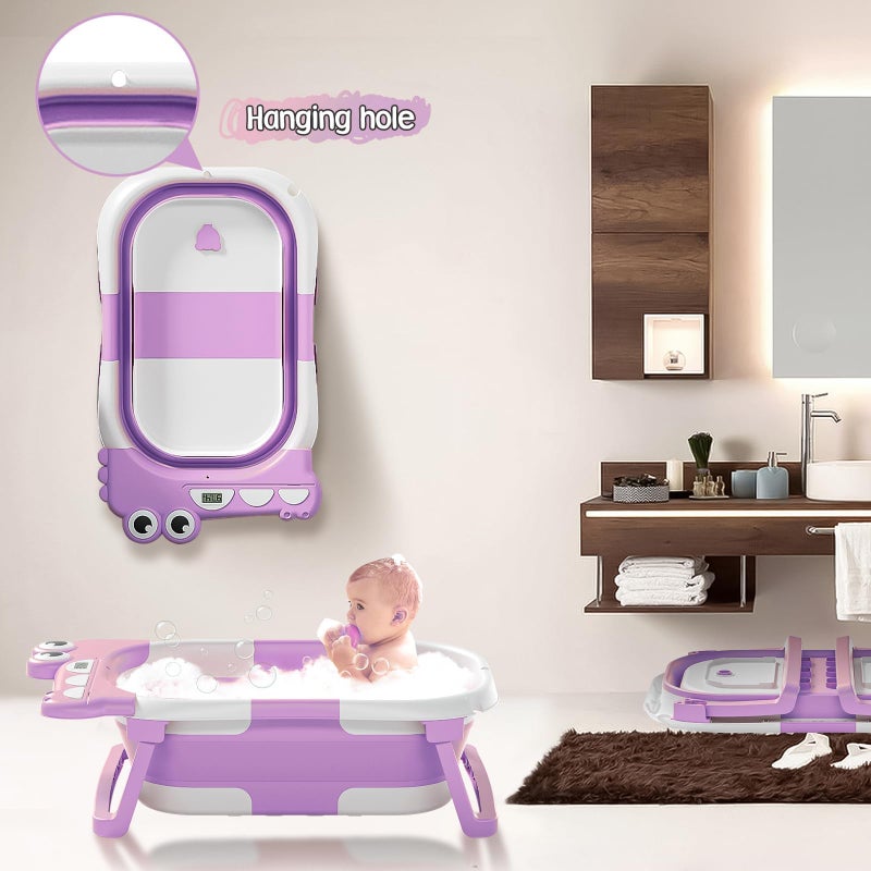 TPN Collapsible Baby Bathtub, Baby Bath Tub with Soft Cushion & Real-Time Thermometer, Baby Bathtub Infant to Toddler Tub (0-36 Months), Portable Newborn Travel Bath tub - Image 2